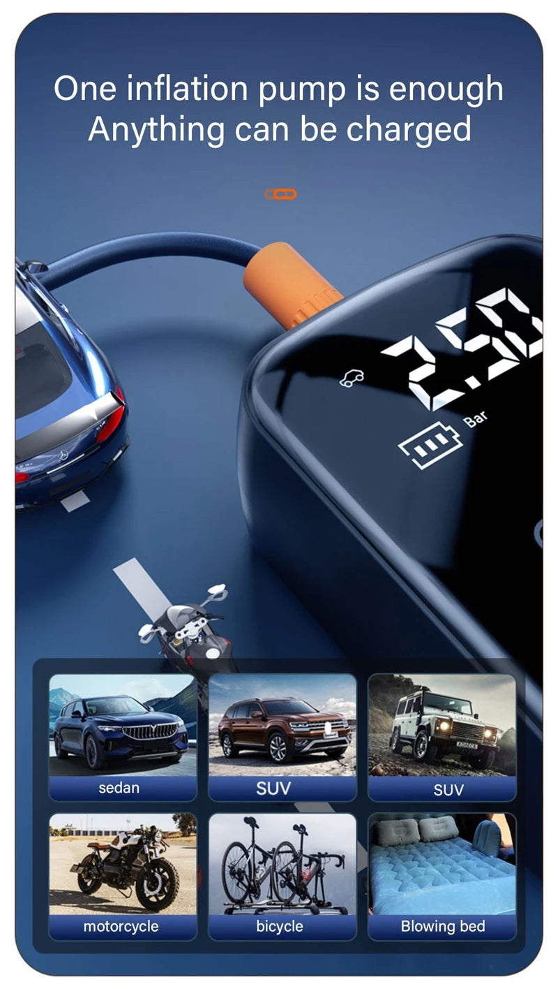 Wired/Wireless Car Air Compressor 150PSI Portable Electric Tire Inflator Pump for Motorcycle, Bicycle, Auto, Balls.