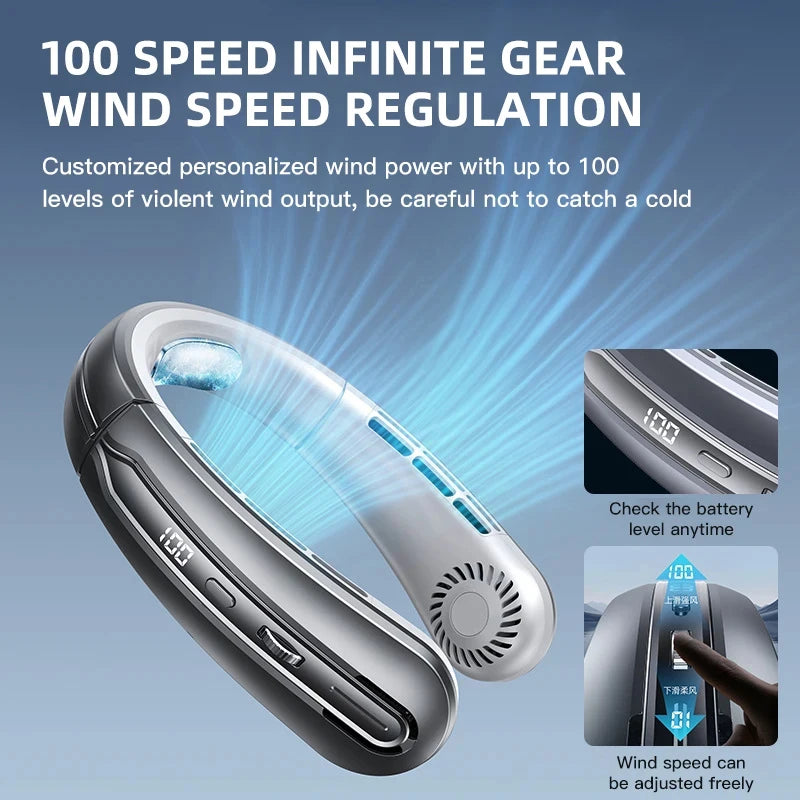 Hanging Neck Fan Portable Bladeless Mini USB Rechargeable Mute LED Digital Display Electric Fan Summer Air Cooler