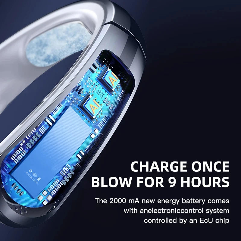 Hanging Neck Fan Portable Bladeless Mini USB Rechargeable Mute LED Digital Display Electric Fan Summer Air Cooler